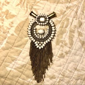 Tribal bohemian necklace pendant white rhinestones